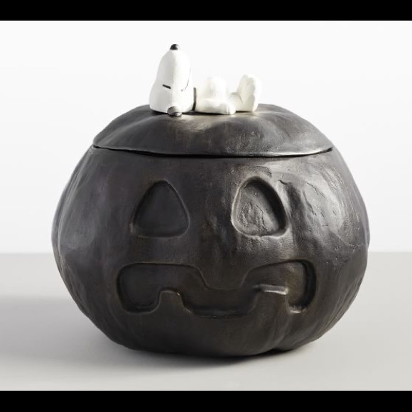 Pottery Barn Peanuts Snoopy Lidded Pumpkin Candy Bowl 🎃🍬 - Picture 2 of 16